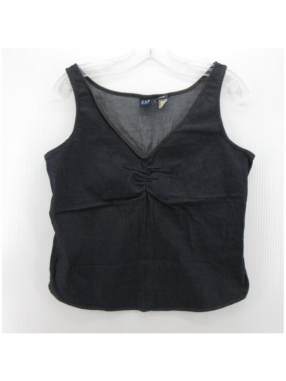 VINTAGE GAP Top Medium Tank Blouse Denim Ruched Stretch Pullover